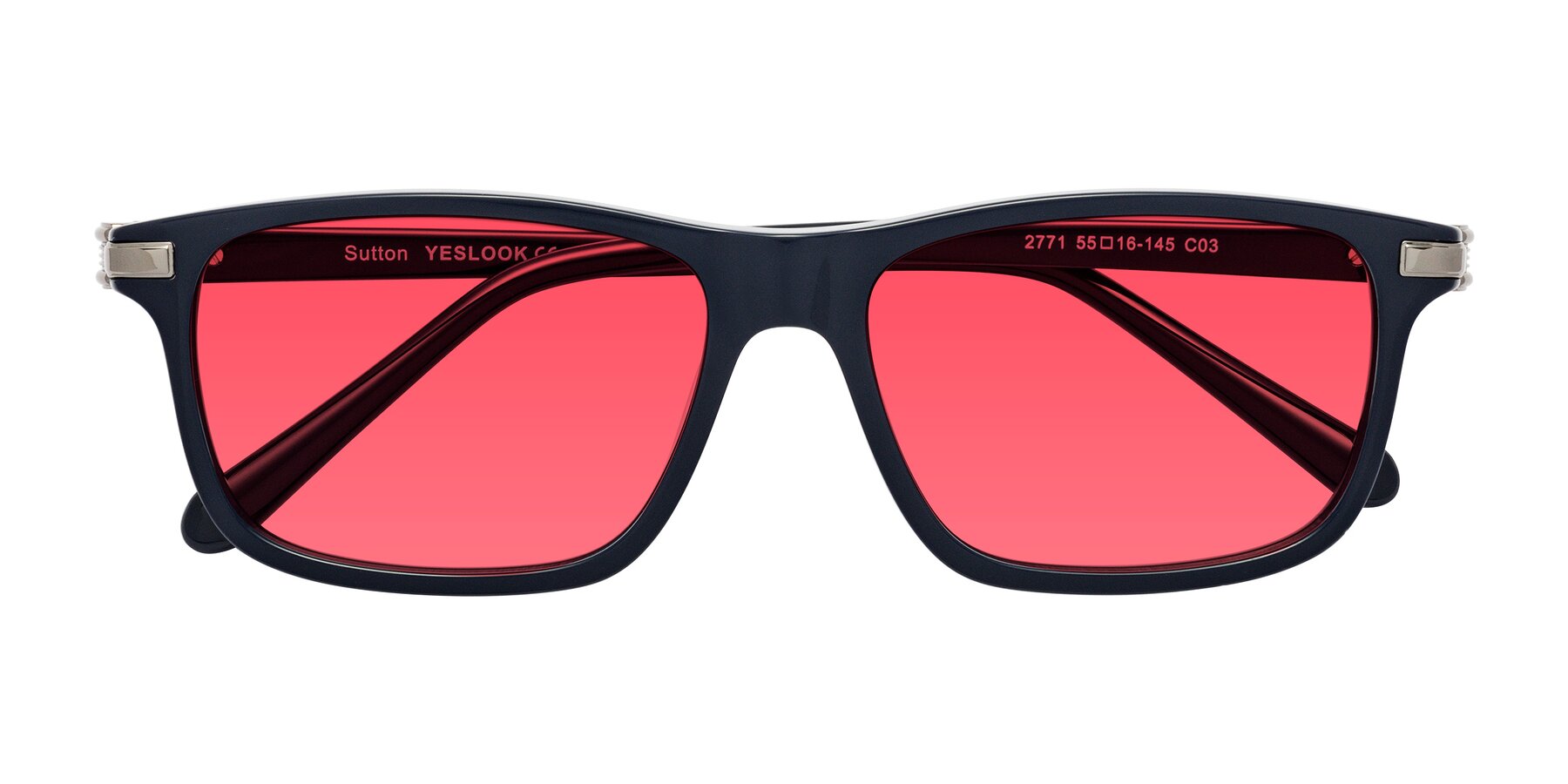 Folded Front of Sutton in Dark Navy with Red Tinted Lenses