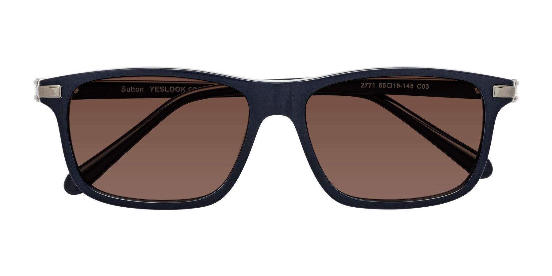 Folded Front of Sutton in Dark Navy with Brown Tinted Lenses