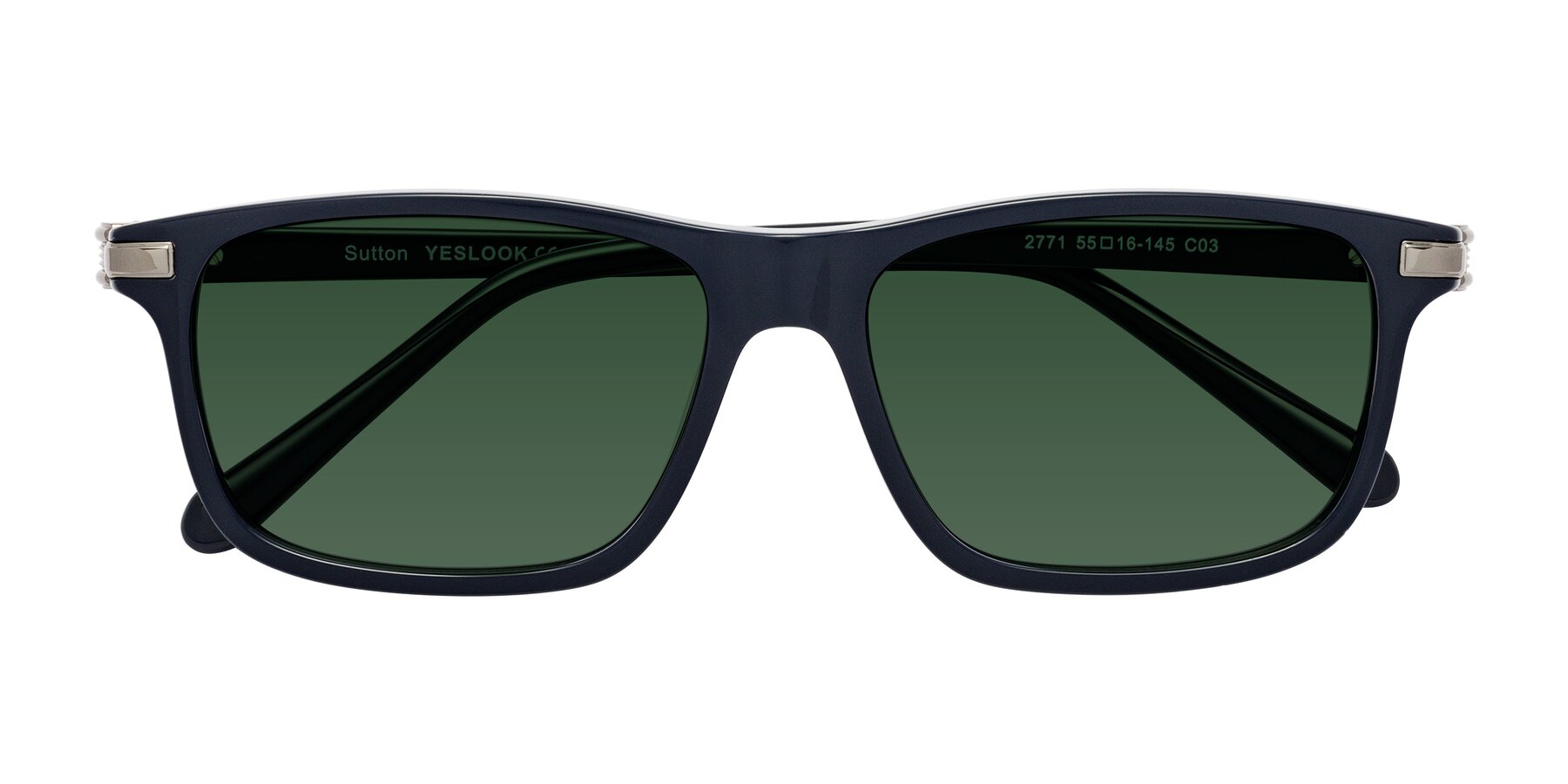 Folded Front of Sutton in Dark Navy with Green Tinted Lenses