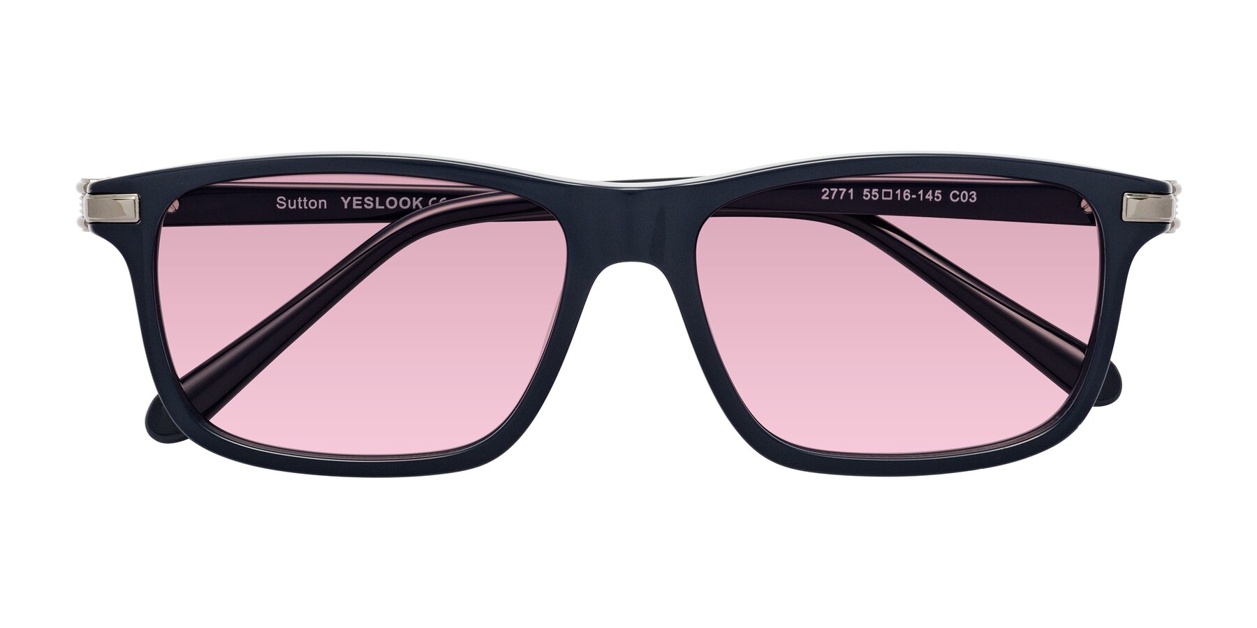 Folded Front of Sutton in Dark Navy with Light Wine Tinted Lenses