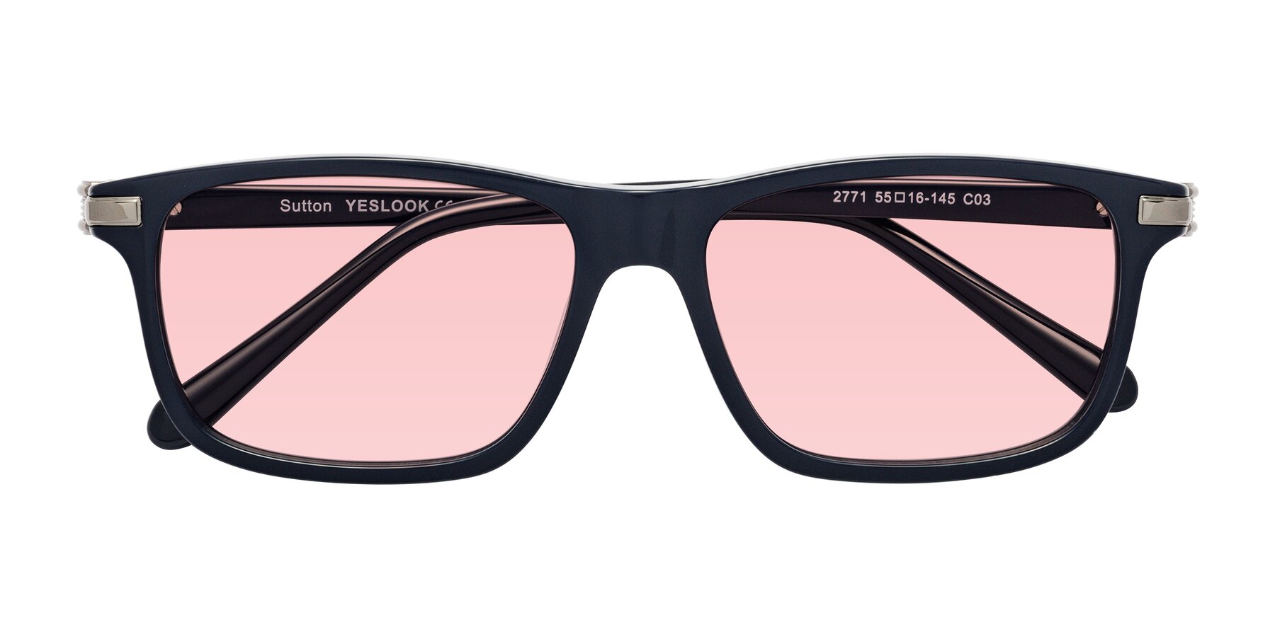 Folded Front of Sutton in Dark Navy with Light Garnet Tinted Lenses