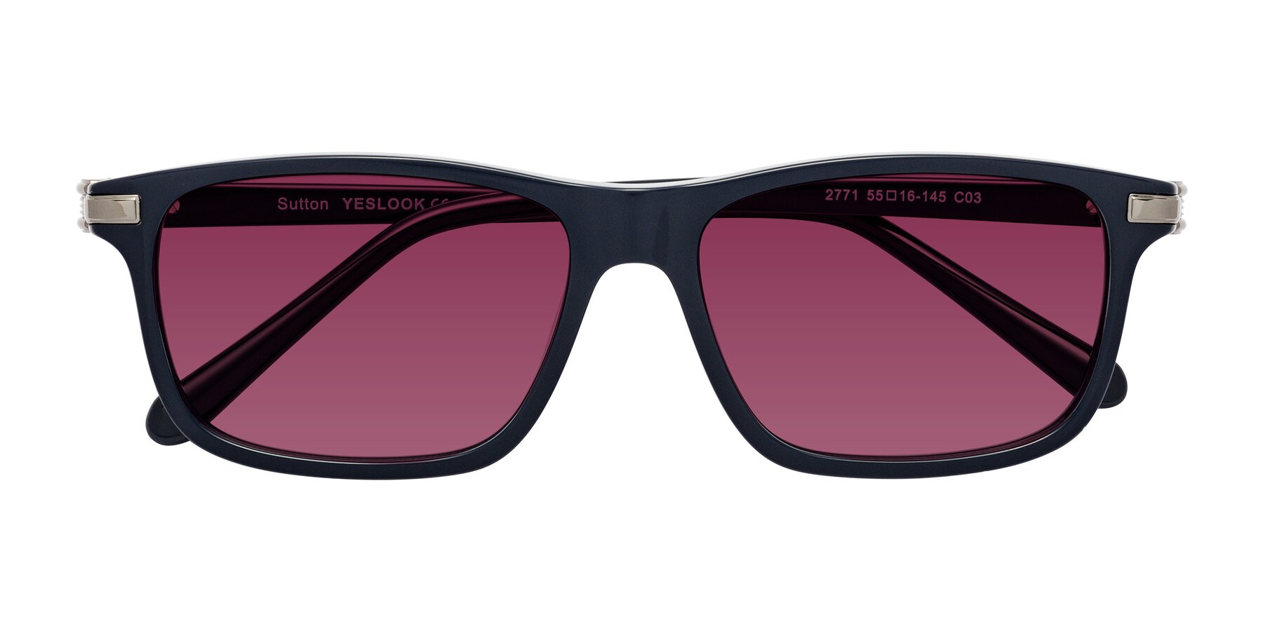 Folded Front of Sutton in Dark Navy with Wine Tinted Lenses