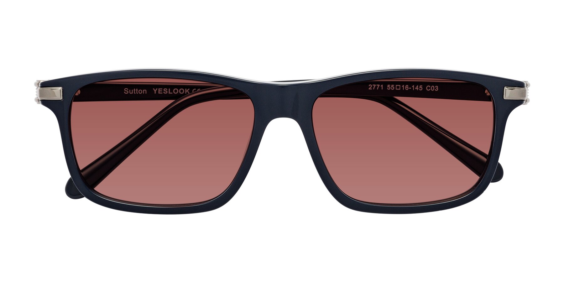 Folded Front of Sutton in Dark Navy with Garnet Tinted Lenses