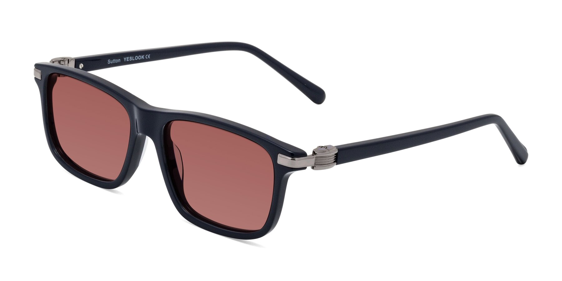 Angle of Sutton in Dark Navy with Garnet Tinted Lenses