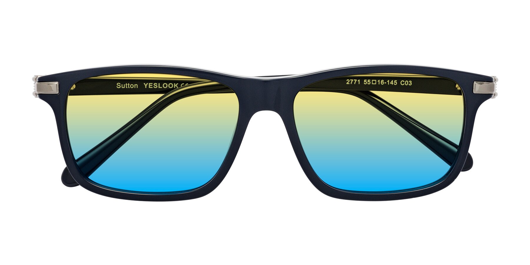 Folded Front of Sutton in Dark Navy with Yellow / Blue Gradient Lenses