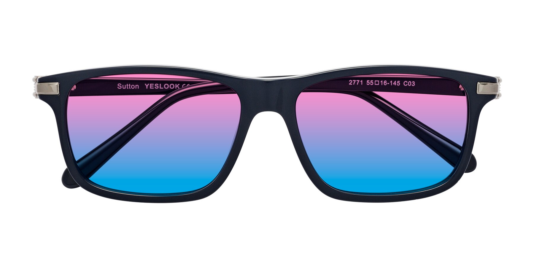 Folded Front of Sutton in Dark Navy with Pink / Blue Gradient Lenses