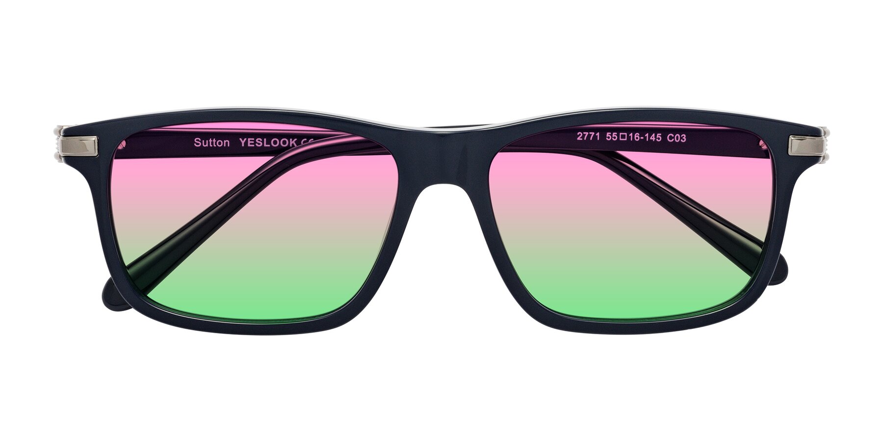Folded Front of Sutton in Dark Navy with Pink / Green Gradient Lenses