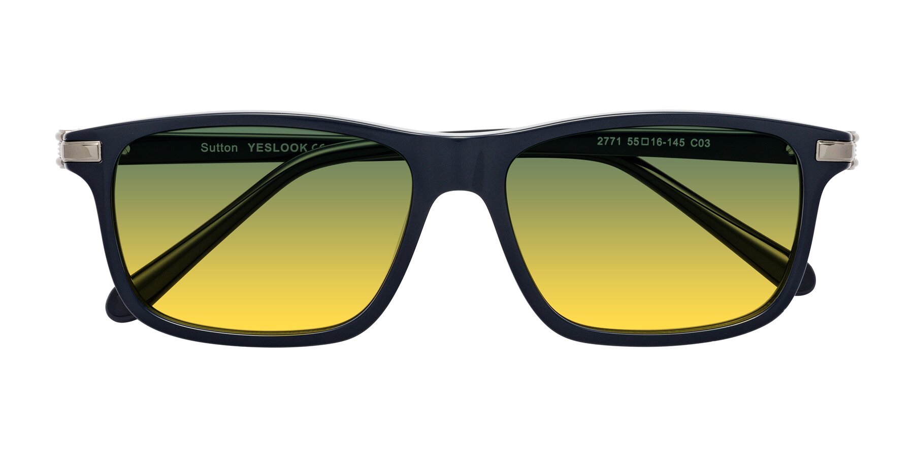 Folded Front of Sutton in Dark Navy with Green / Yellow Gradient Lenses
