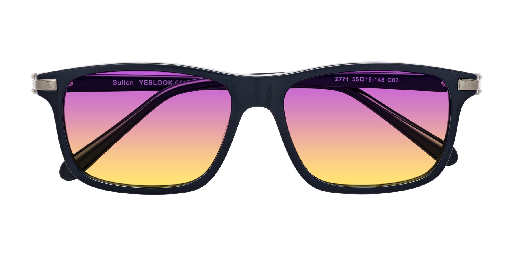 Folded Front of Sutton in Dark Navy with Purple / Yellow Gradient Lenses