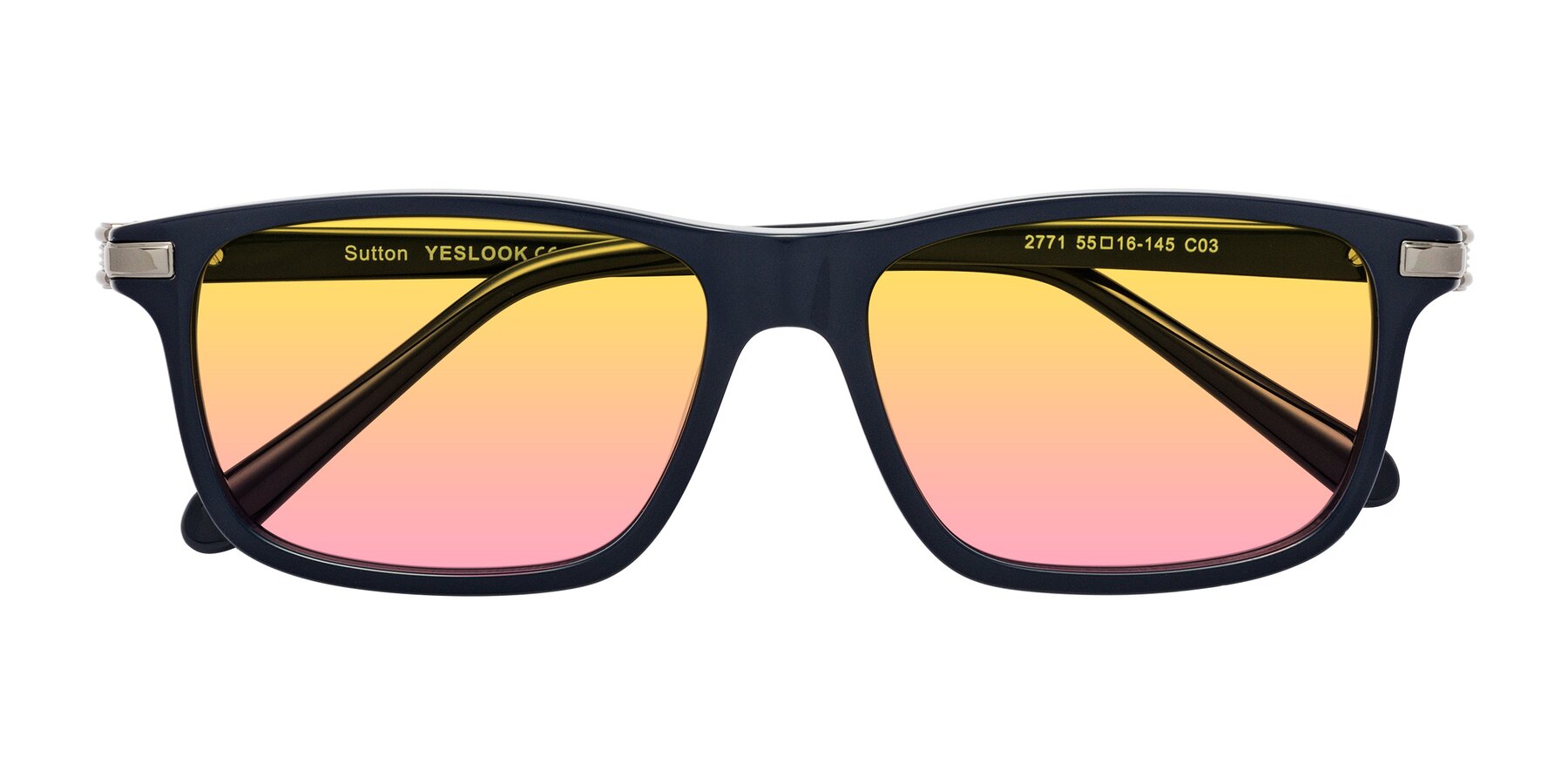 Folded Front of Sutton in Dark Navy with Yellow / Pink Gradient Lenses