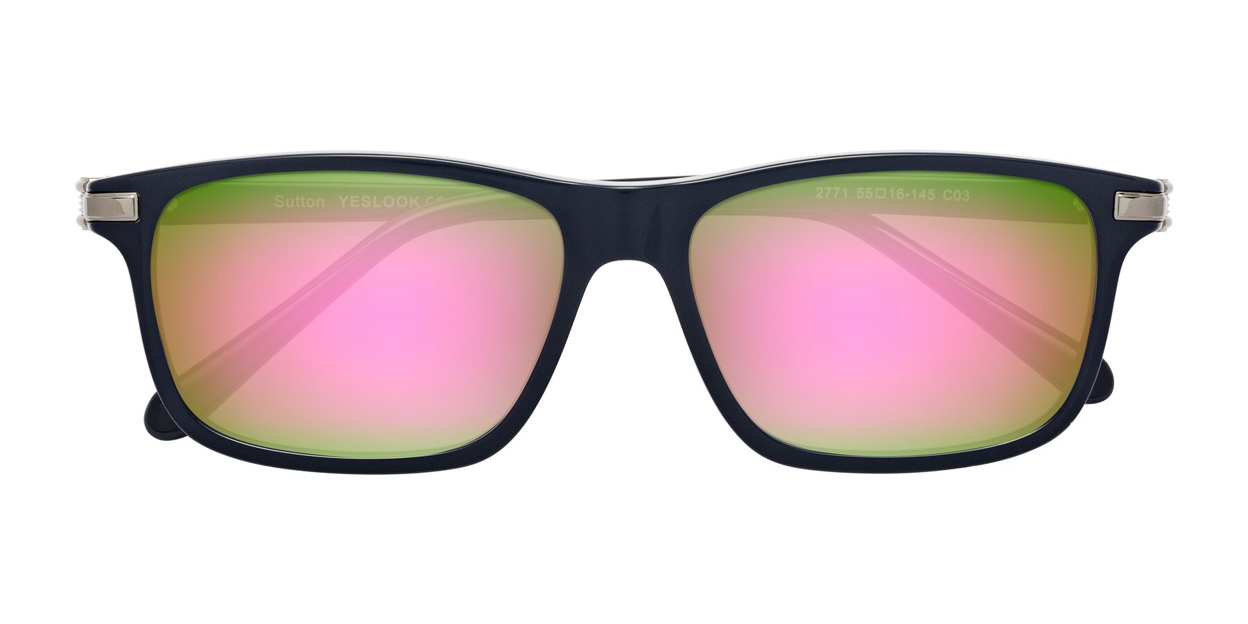 Folded Front of Sutton in Dark Navy with Pink Mirrored Lenses