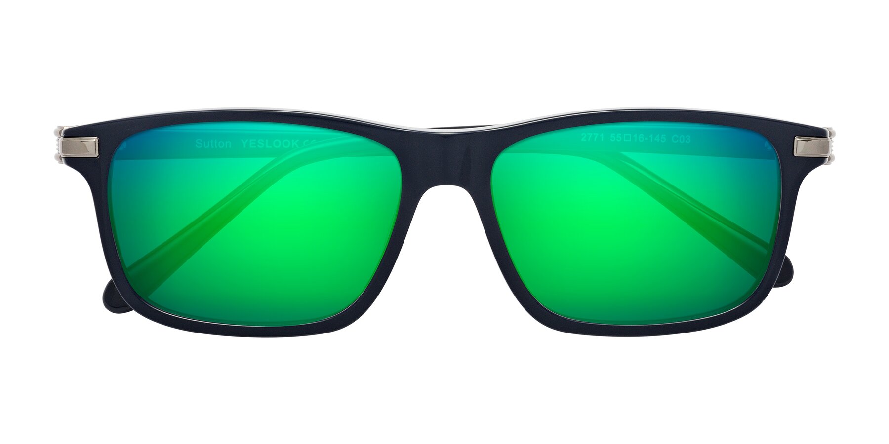 Folded Front of Sutton in Dark Navy with Green Mirrored Lenses