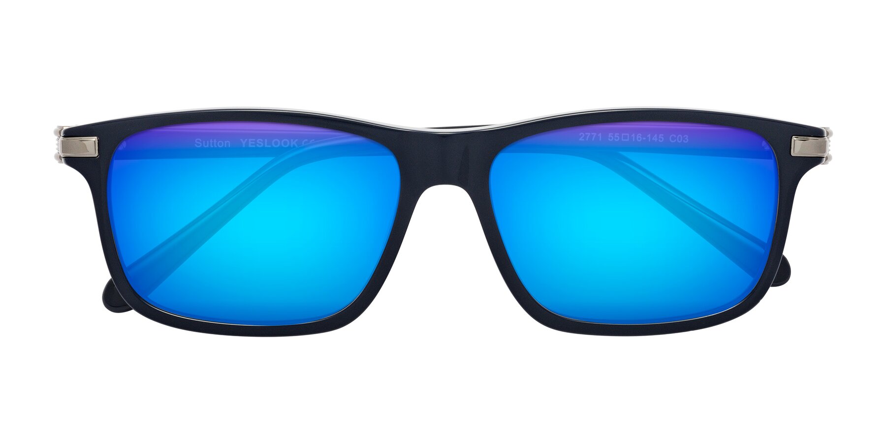 Folded Front of Sutton in Dark Navy with Blue Mirrored Lenses