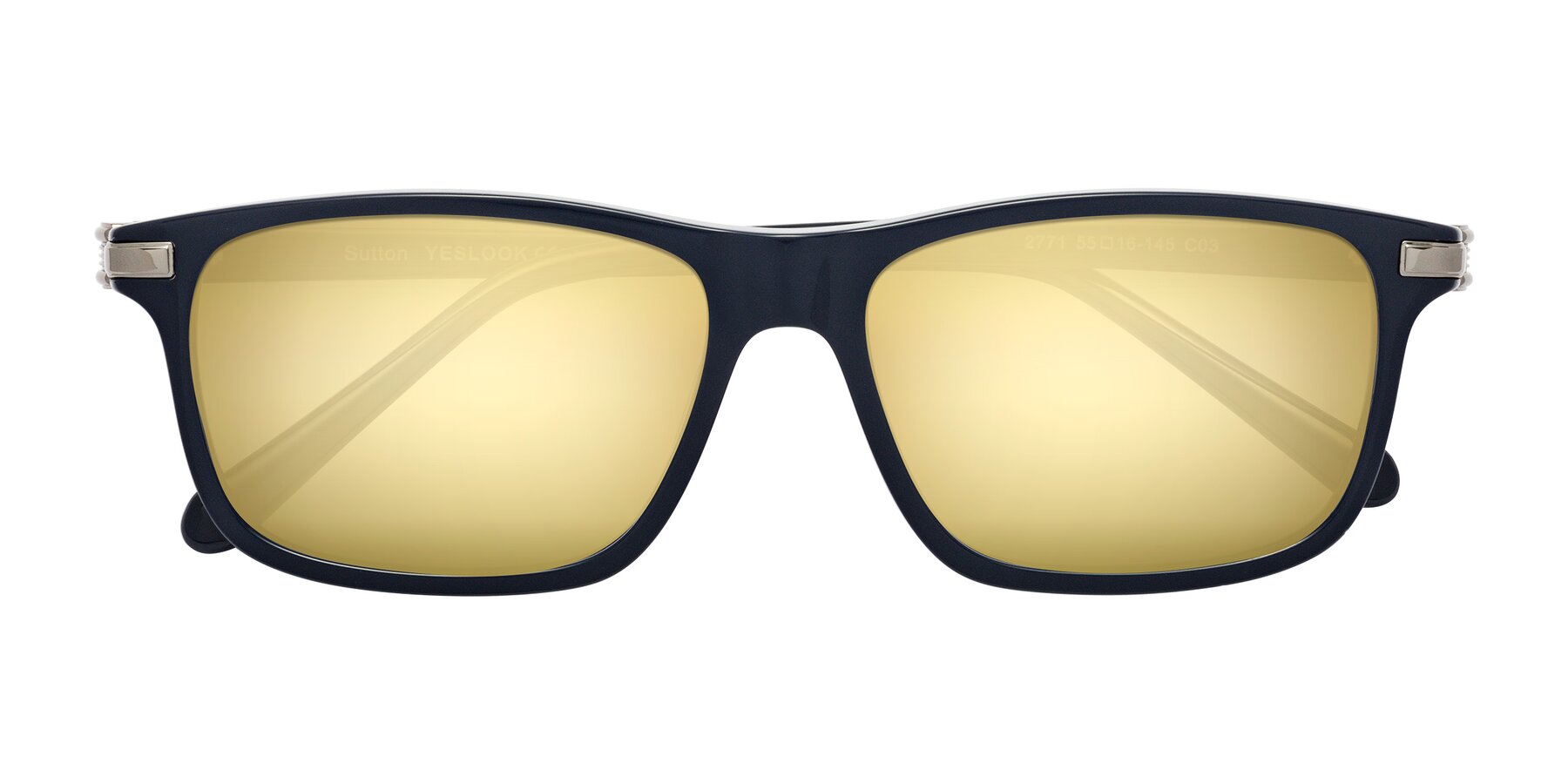 Folded Front of Sutton in Dark Navy with Gold Mirrored Lenses