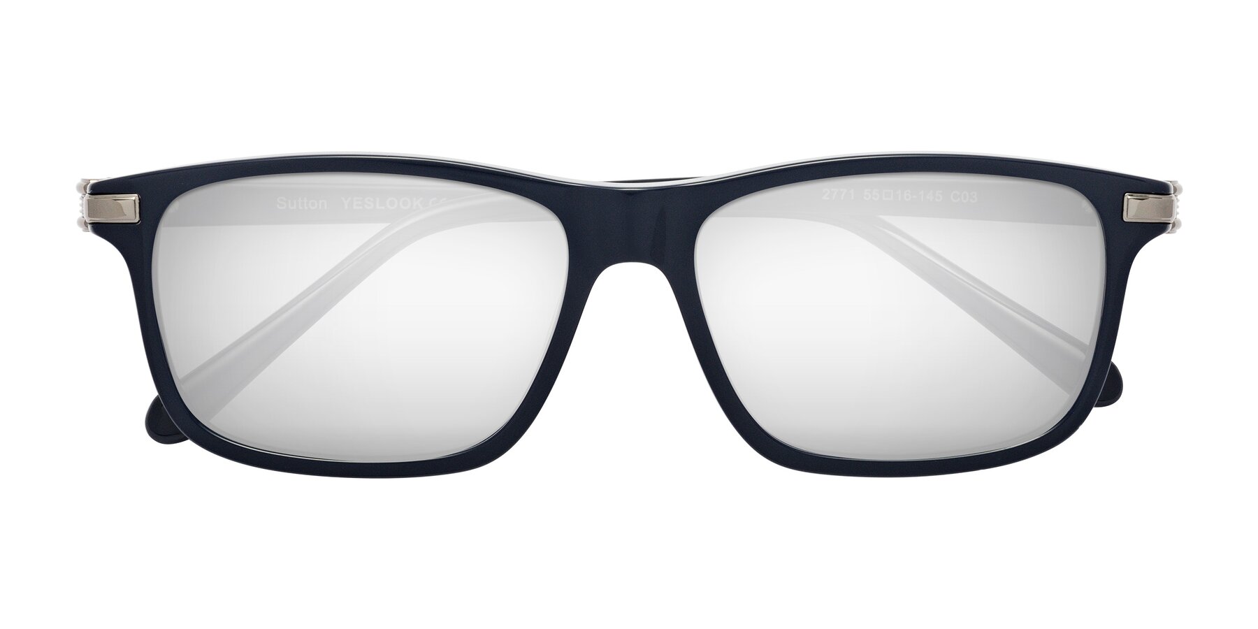 Folded Front of Sutton in Dark Navy with Silver Mirrored Lenses