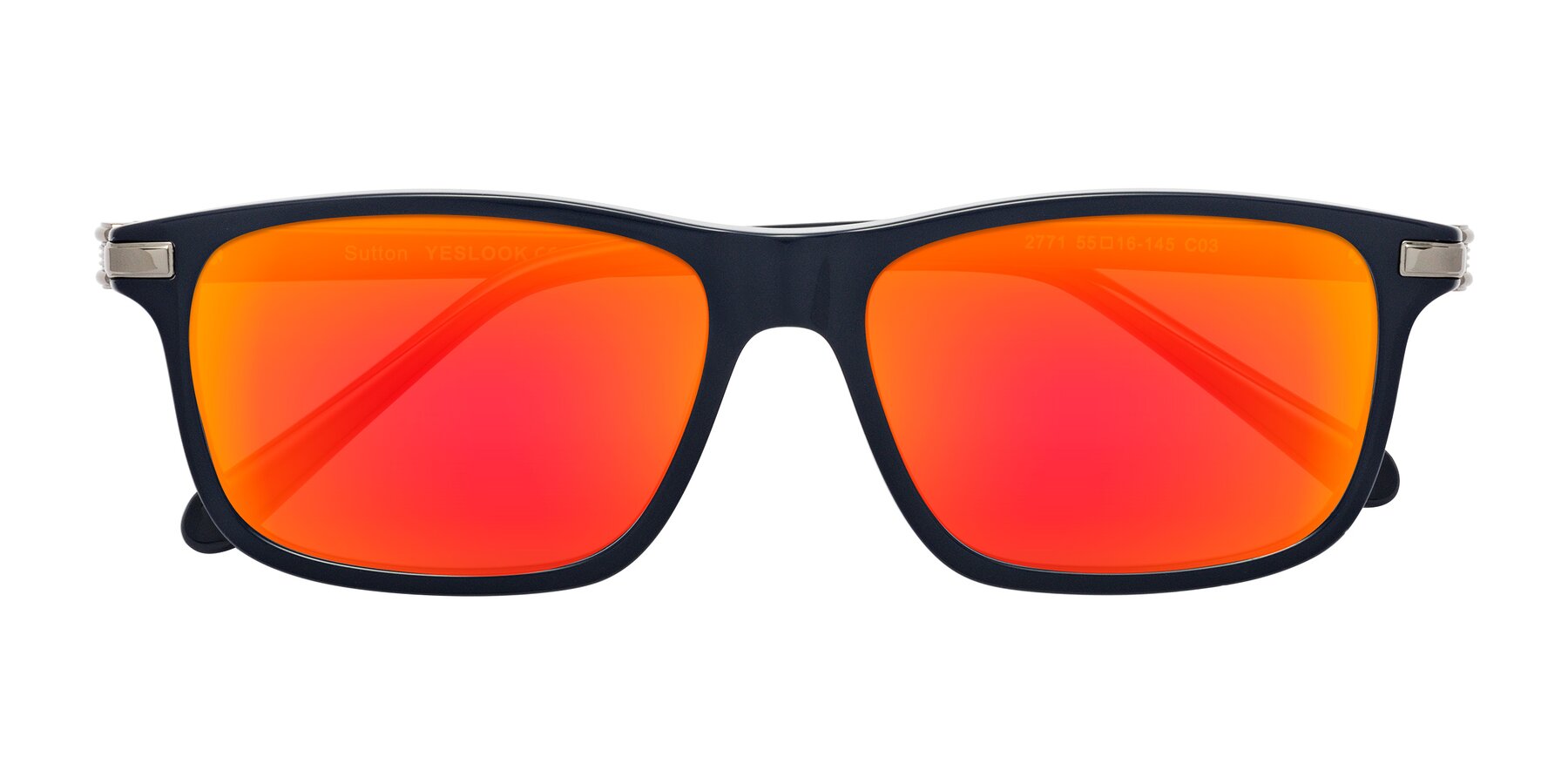 Folded Front of Sutton in Dark Navy with Red Gold Mirrored Lenses