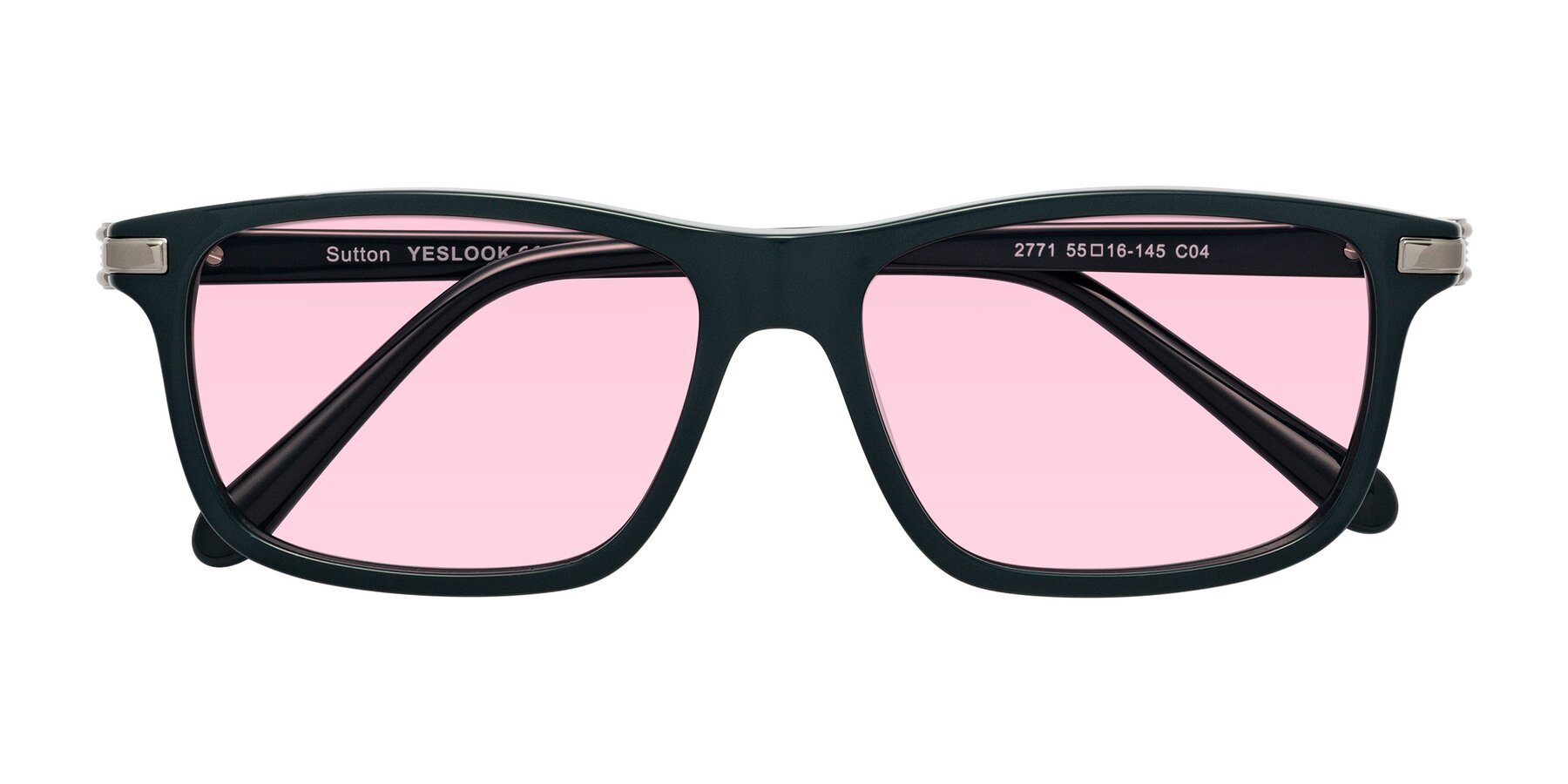 Folded Front of Sutton in Phthalo Green with Light Pink Tinted Lenses