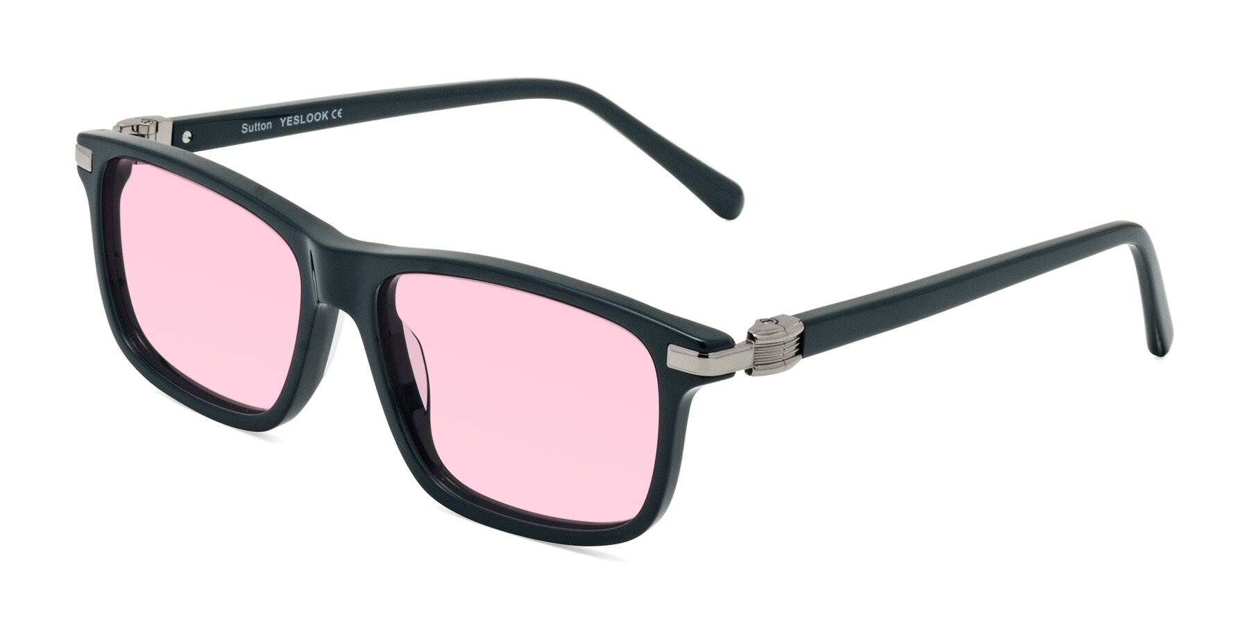 Angle of Sutton in Phthalo Green with Light Pink Tinted Lenses