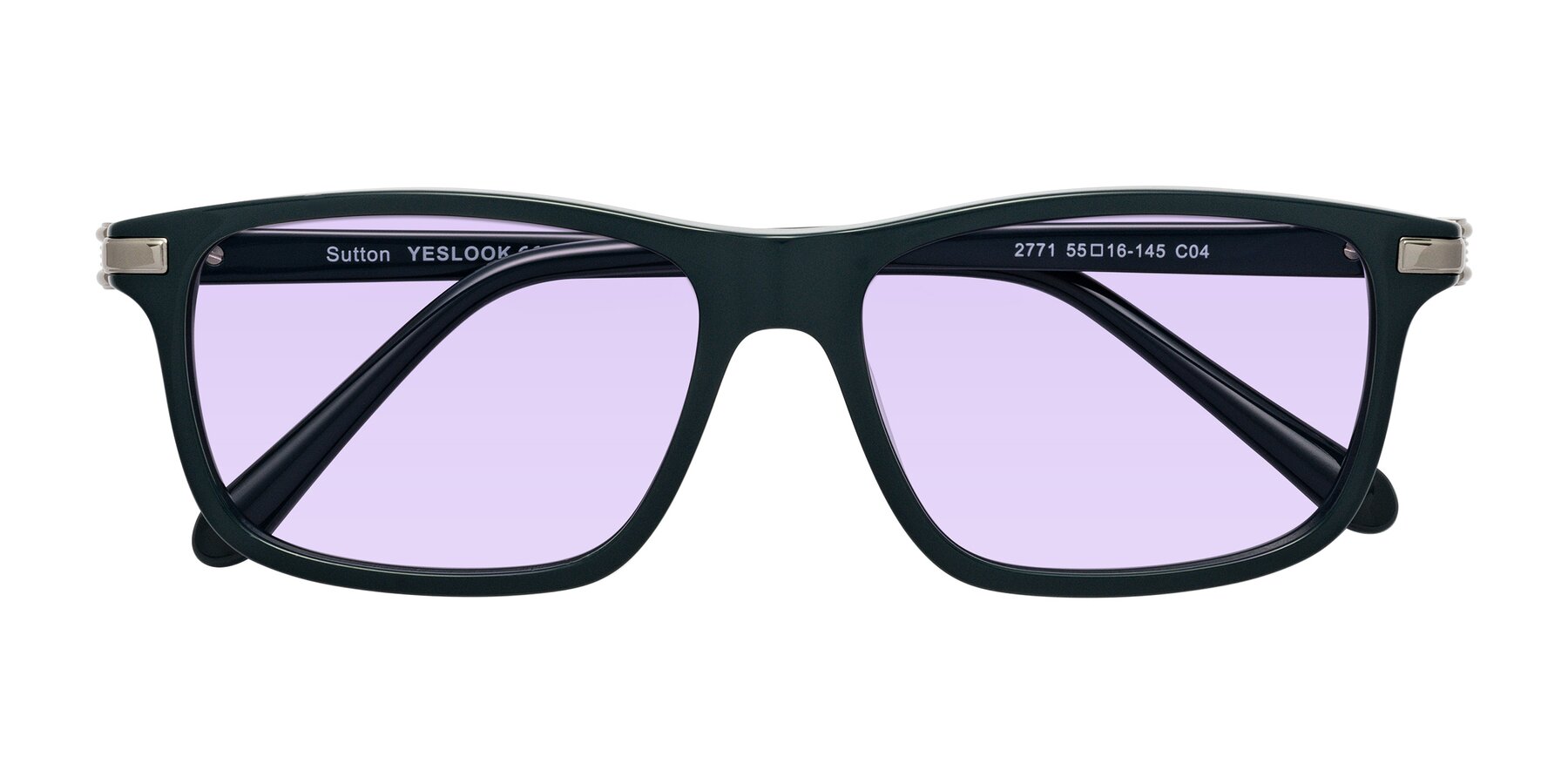Folded Front of Sutton in Phthalo Green with Light Purple Tinted Lenses
