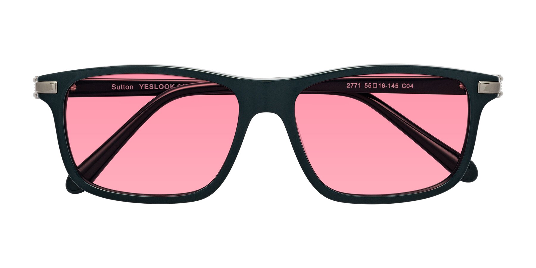 Folded Front of Sutton in Phthalo Green with Pink Tinted Lenses
