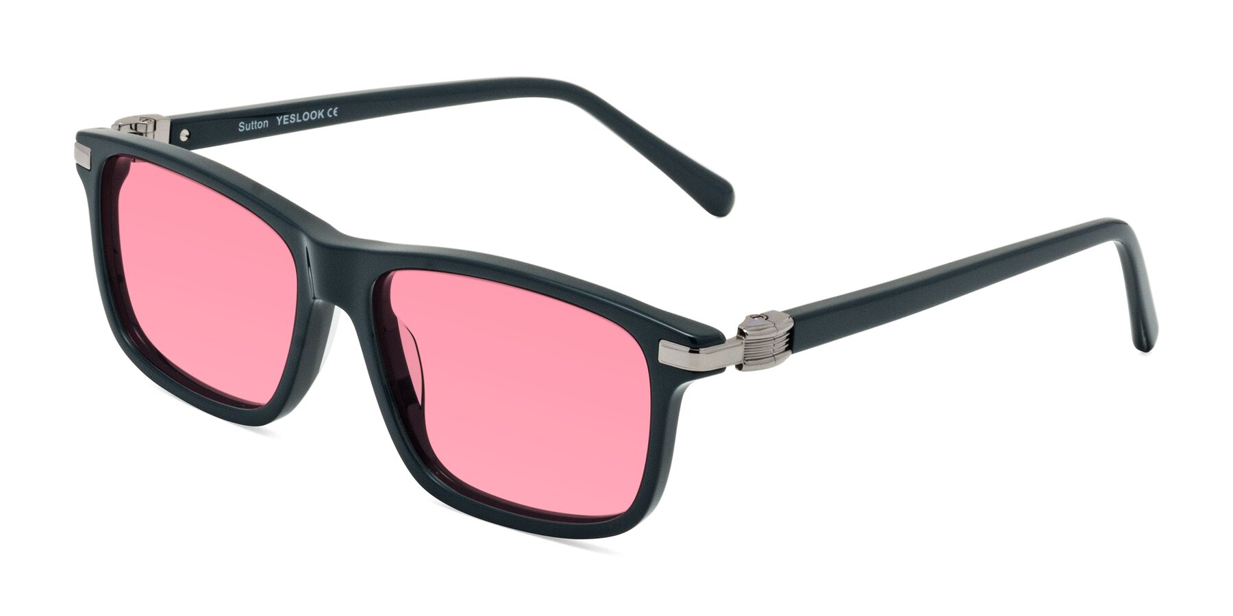 Angle of Sutton in Phthalo Green with Pink Tinted Lenses