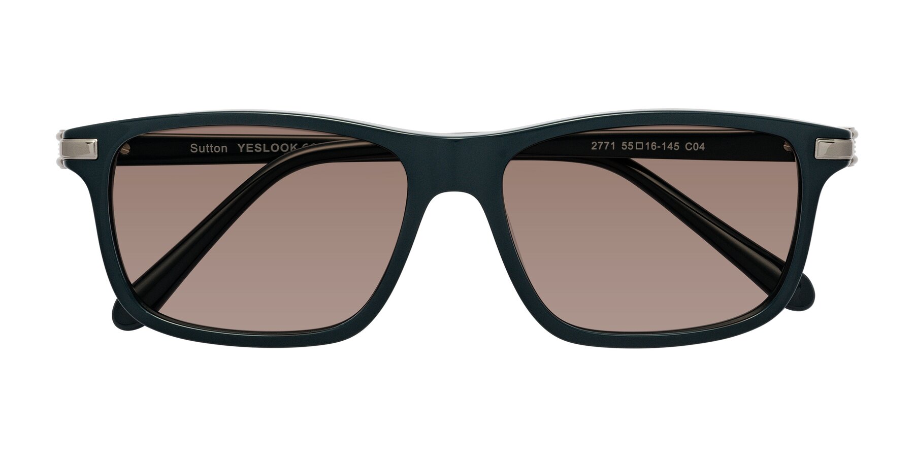 Folded Front of Sutton in Phthalo Green with Medium Brown Tinted Lenses