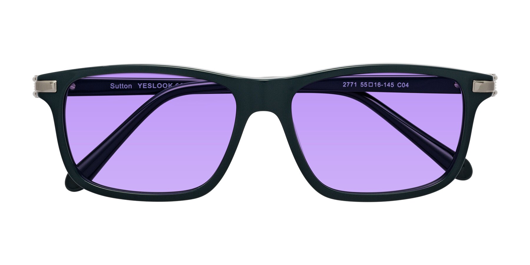 Folded Front of Sutton in Phthalo Green with Medium Purple Tinted Lenses