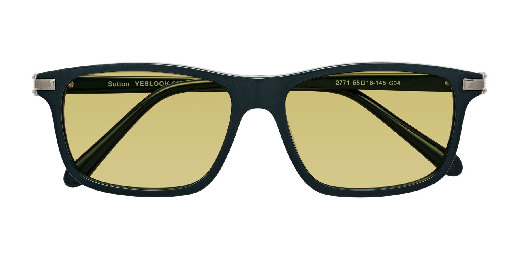 Folded Front of Sutton in Phthalo Green with Medium Champagne Tinted Lenses