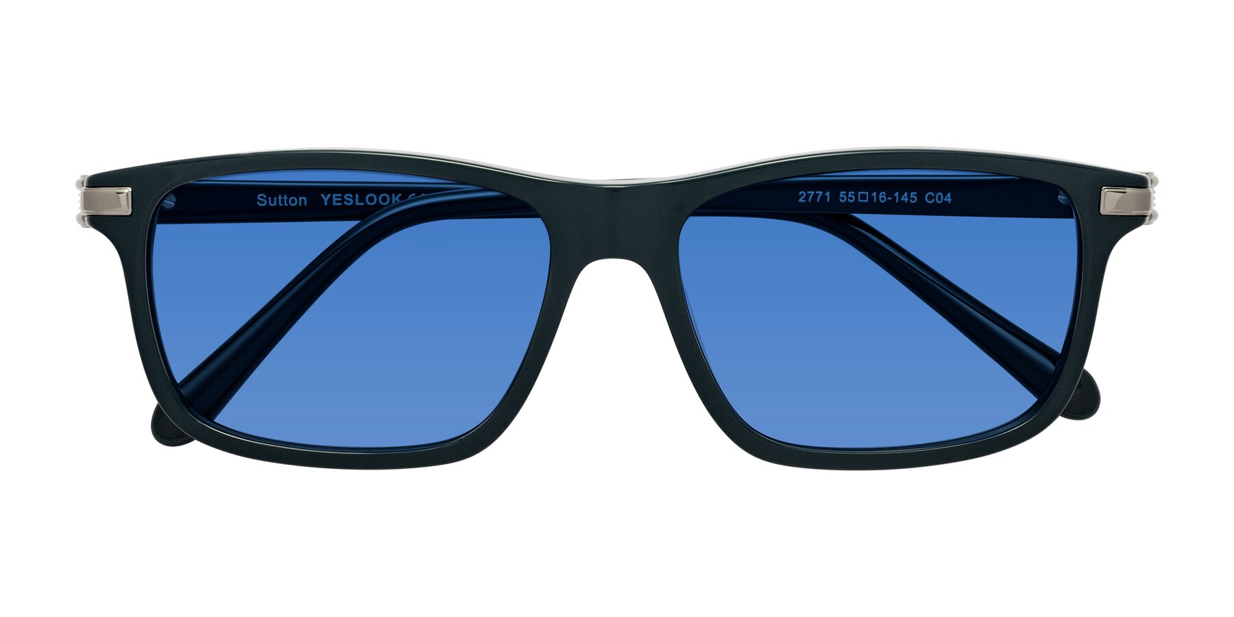 Folded Front of Sutton in Phthalo Green with Blue Tinted Lenses