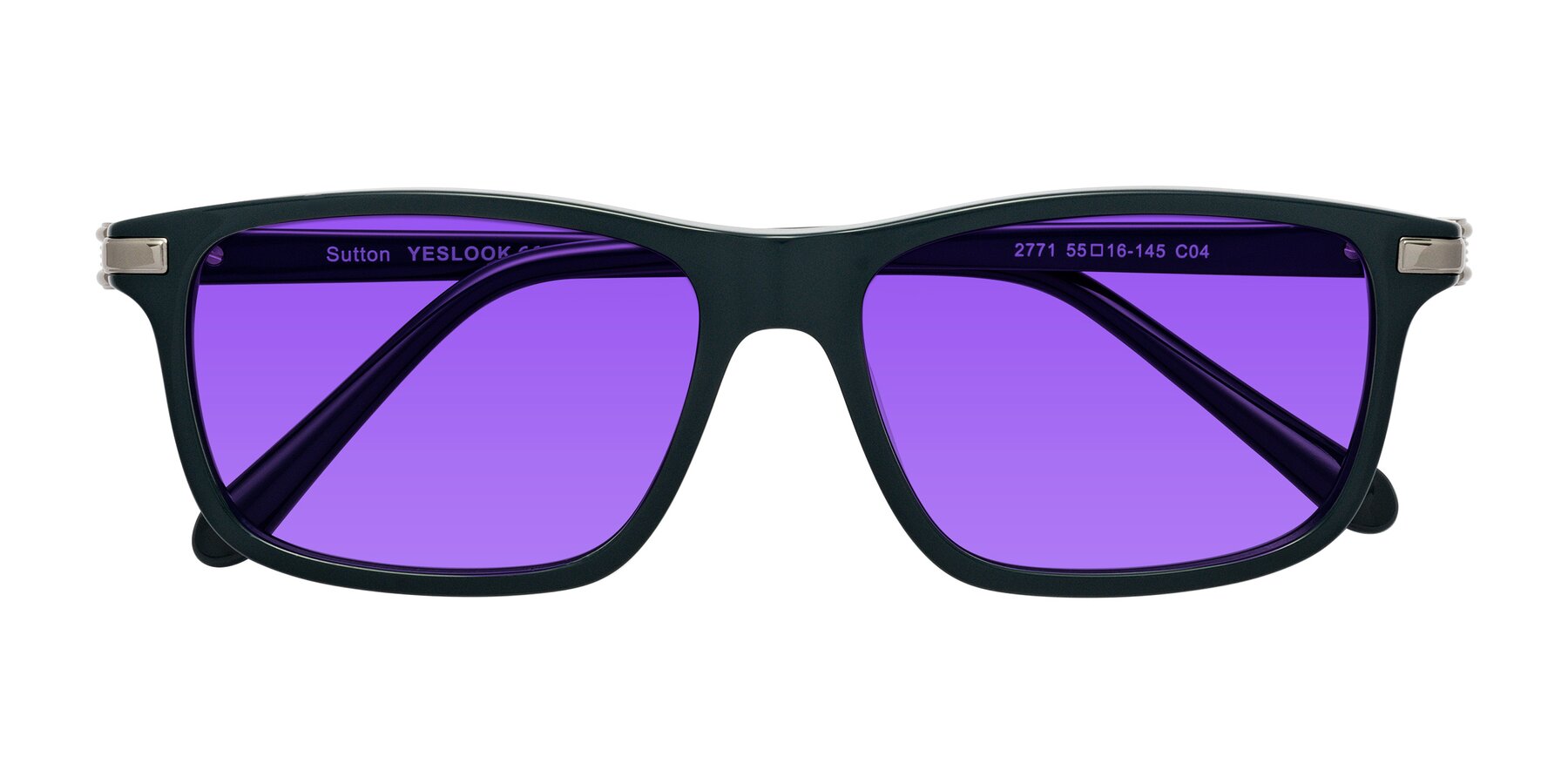 Folded Front of Sutton in Phthalo Green with Purple Tinted Lenses