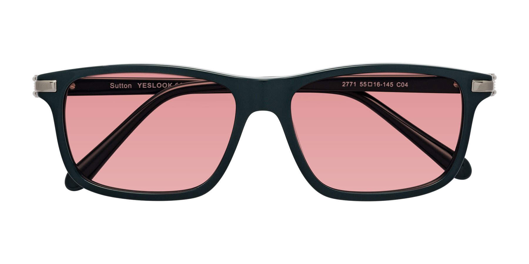 Folded Front of Sutton in Phthalo Green with Medium Garnet Tinted Lenses