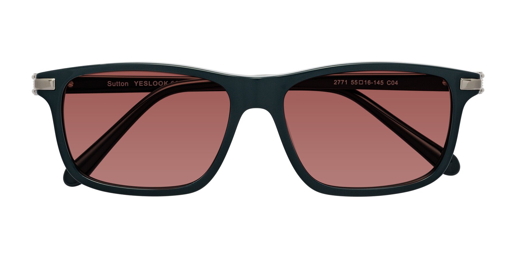 Folded Front of Sutton in Phthalo Green with Garnet Tinted Lenses