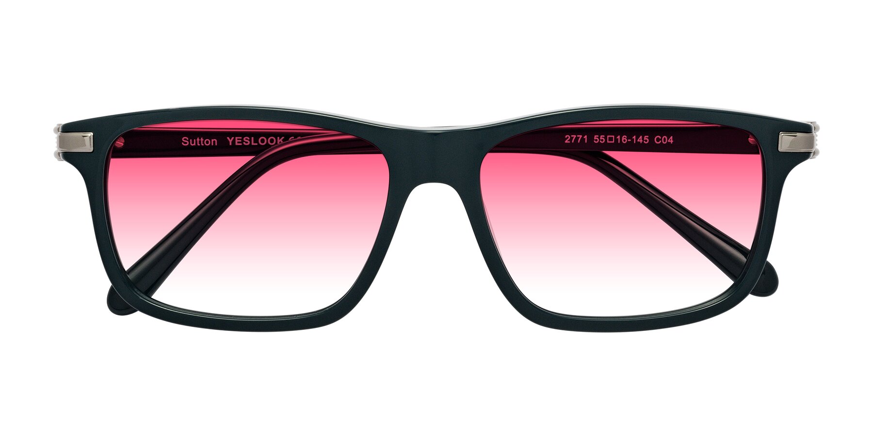 Folded Front of Sutton in Phthalo Green with Pink Gradient Lenses
