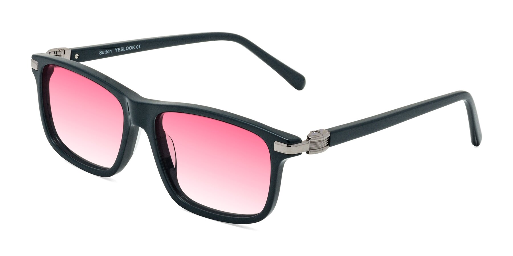 Angle of Sutton in Phthalo Green with Pink Gradient Lenses