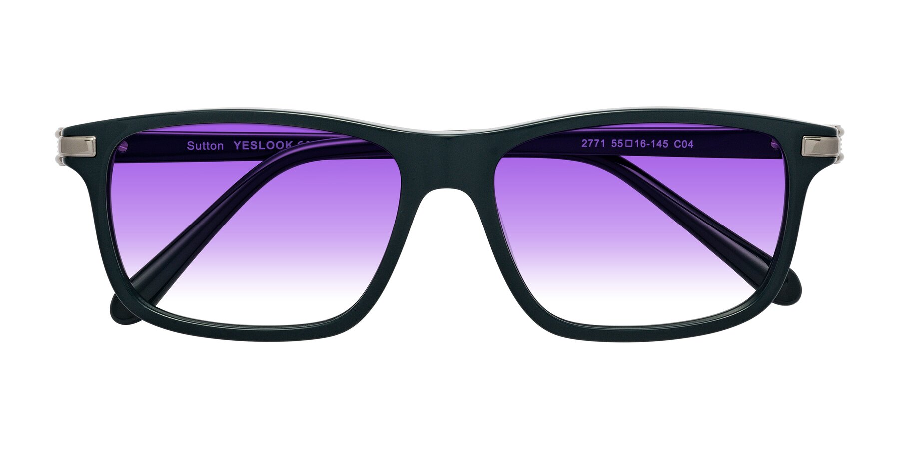 Folded Front of Sutton in Phthalo Green with Purple Gradient Lenses