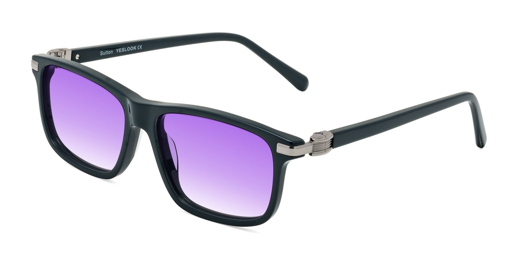 Angle of Sutton in Phthalo Green with Purple Gradient Lenses