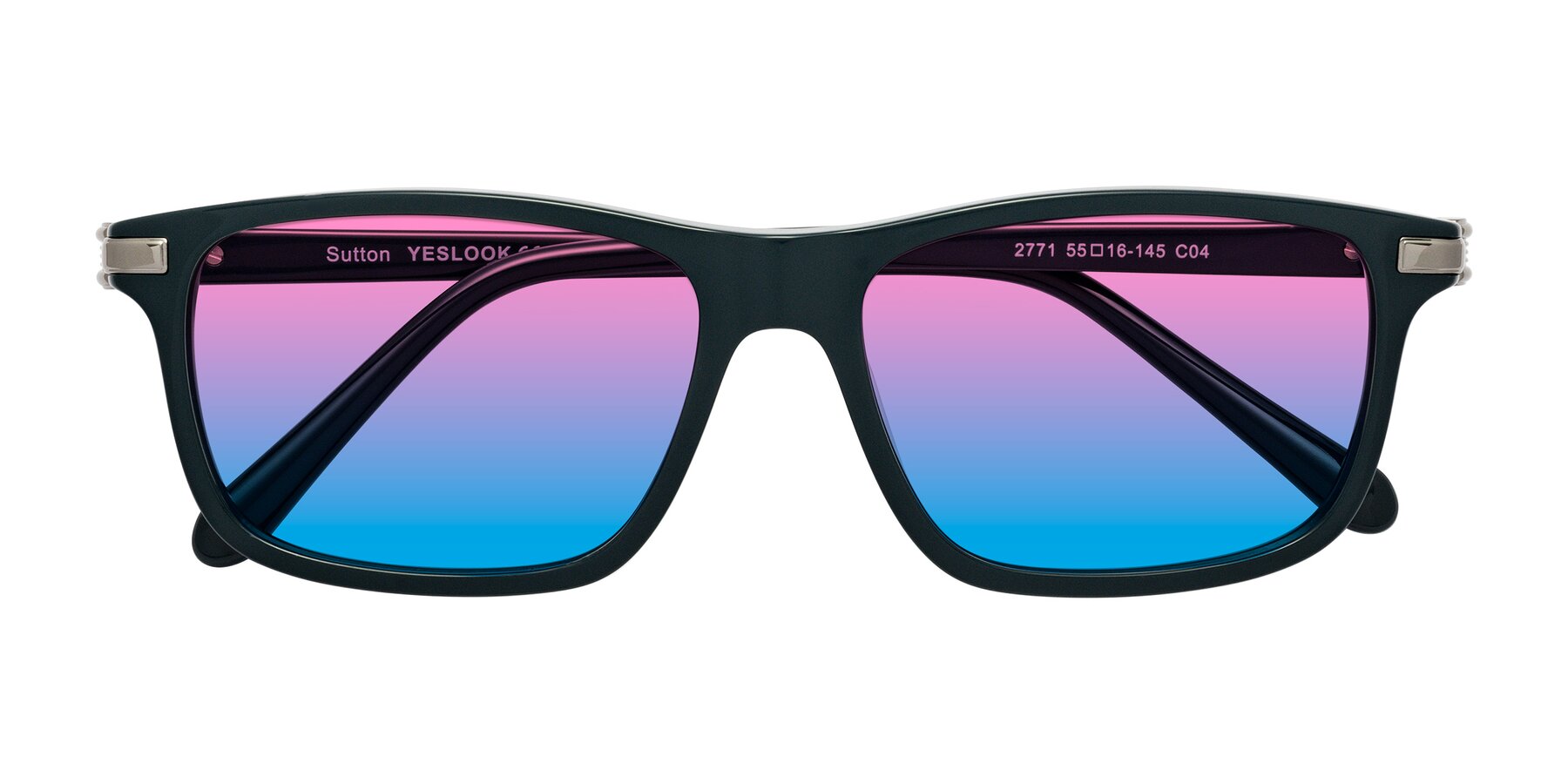 Folded Front of Sutton in Phthalo Green with Pink / Blue Gradient Lenses