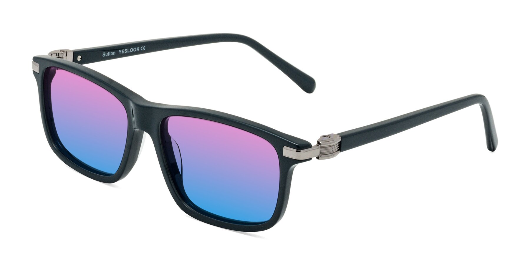 Angle of Sutton in Phthalo Green with Pink / Blue Gradient Lenses