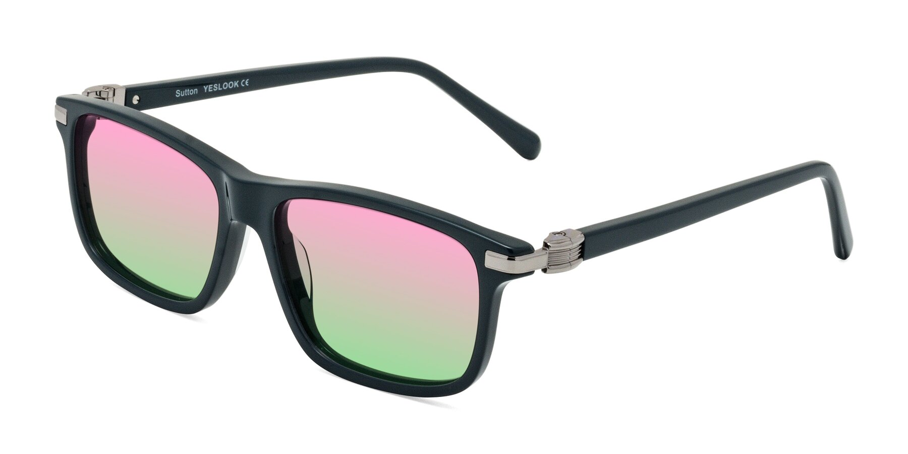Angle of Sutton in Phthalo Green with Pink / Green Gradient Lenses