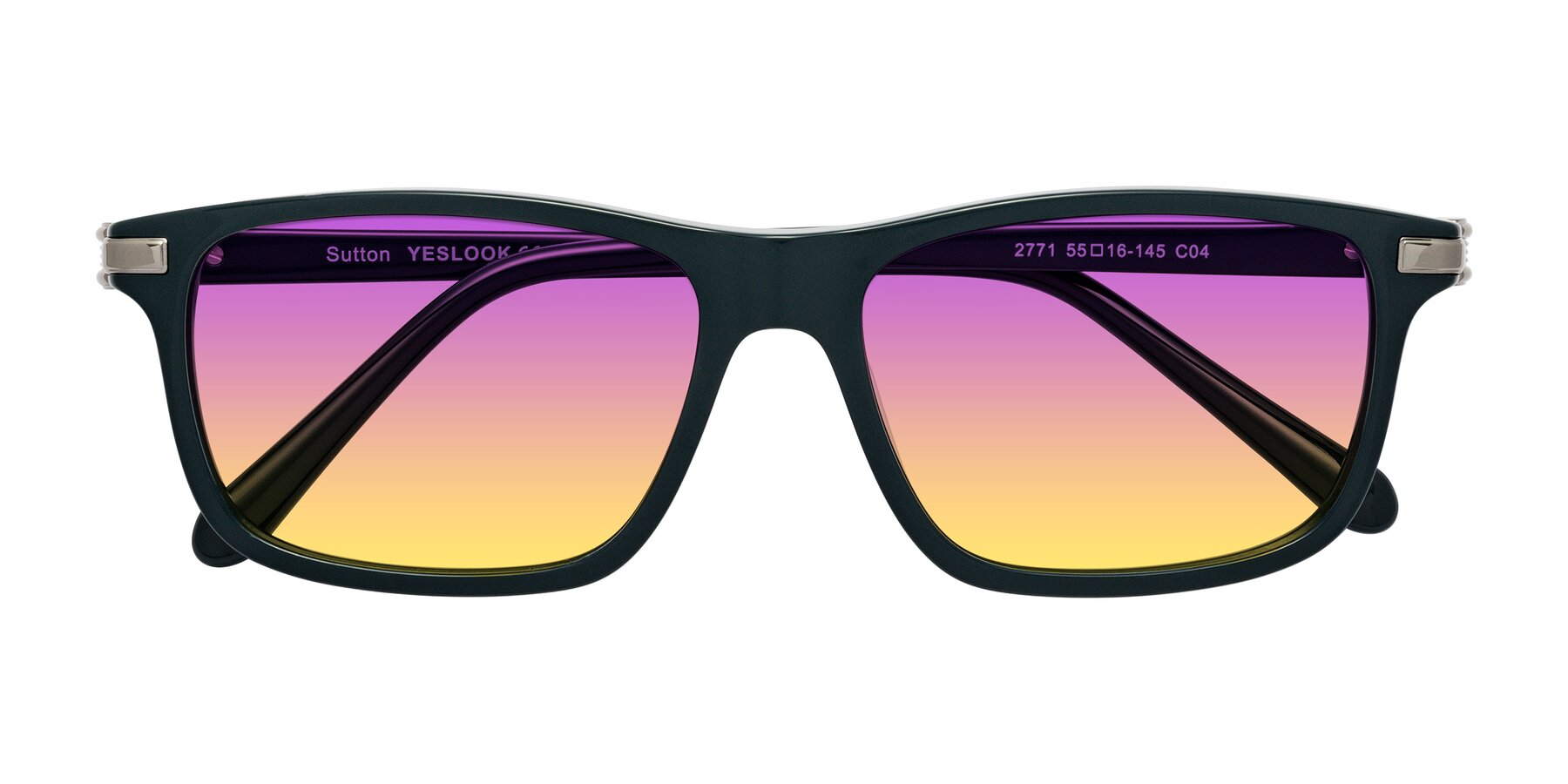 Folded Front of Sutton in Phthalo Green with Purple / Yellow Gradient Lenses