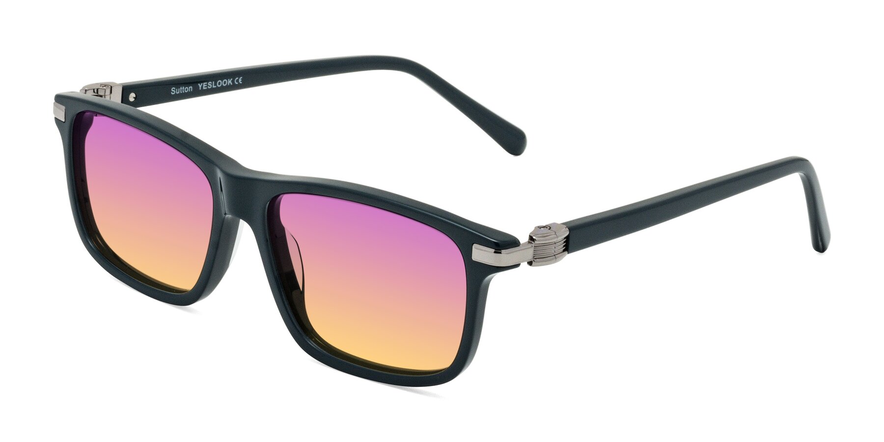 Angle of Sutton in Phthalo Green with Purple / Yellow Gradient Lenses