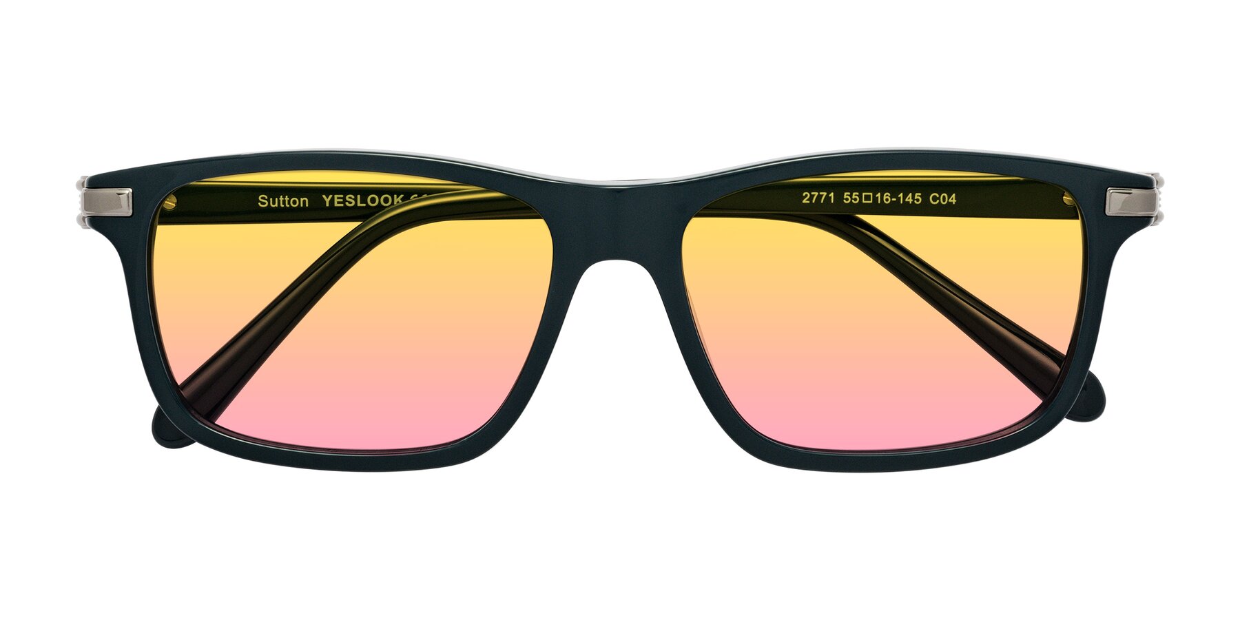Folded Front of Sutton in Phthalo Green with Yellow / Pink Gradient Lenses