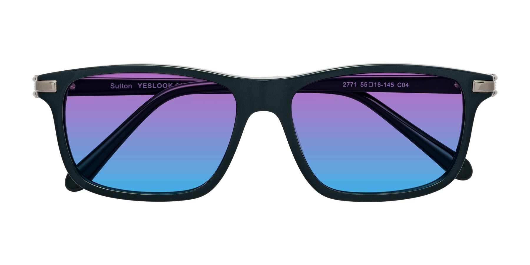 Folded Front of Sutton in Phthalo Green with Purple / Blue Gradient Lenses