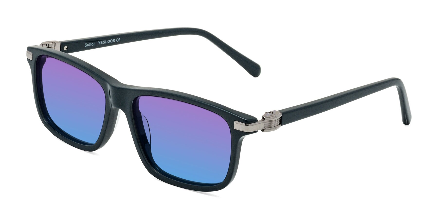Angle of Sutton in Phthalo Green with Purple / Blue Gradient Lenses