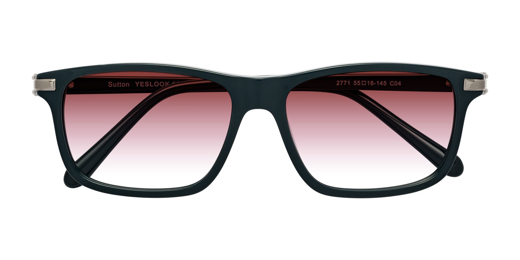 Folded Front of Sutton in Phthalo Green with Garnet Gradient Lenses