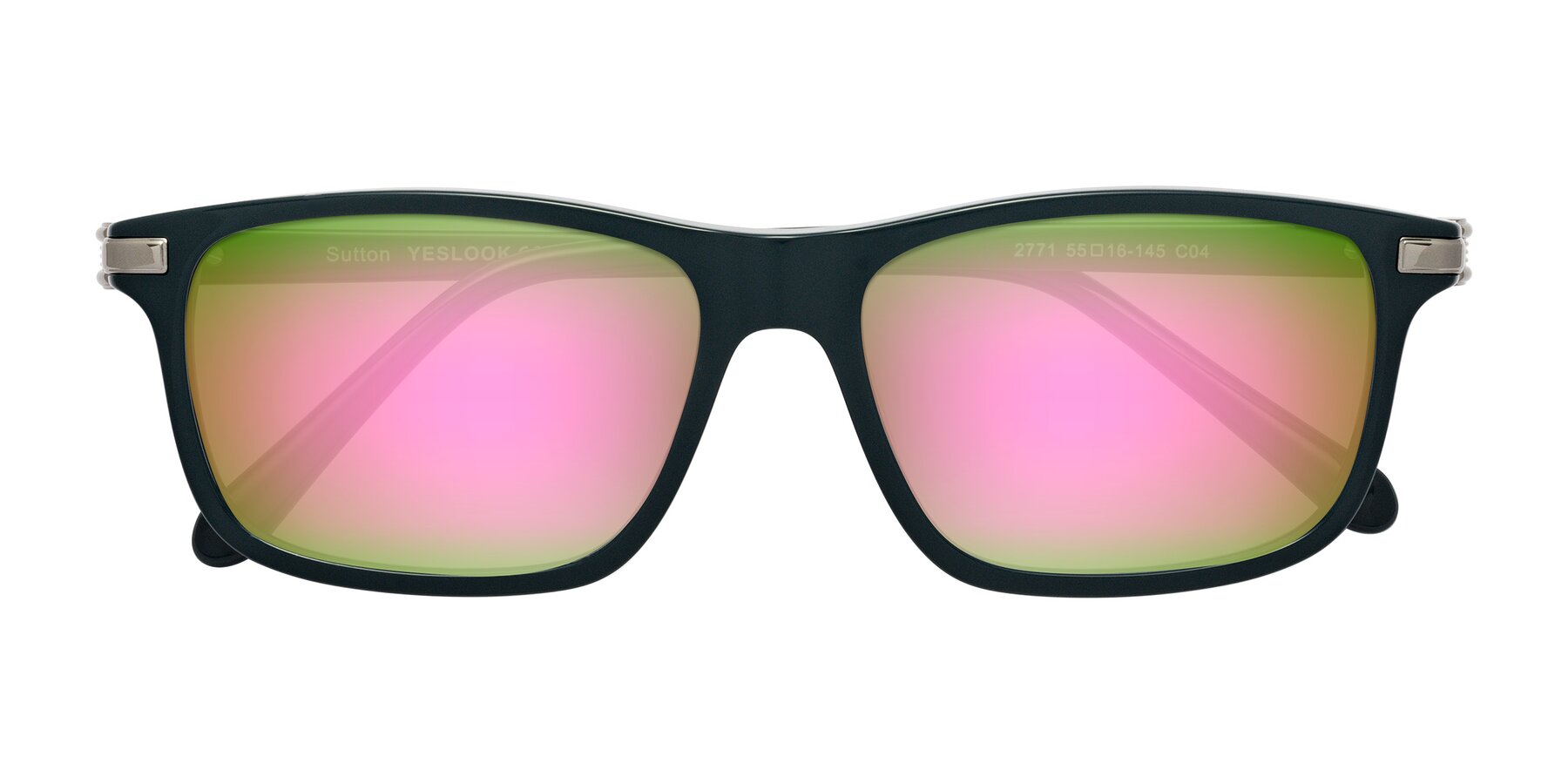Folded Front of Sutton in Phthalo Green with Pink Mirrored Lenses