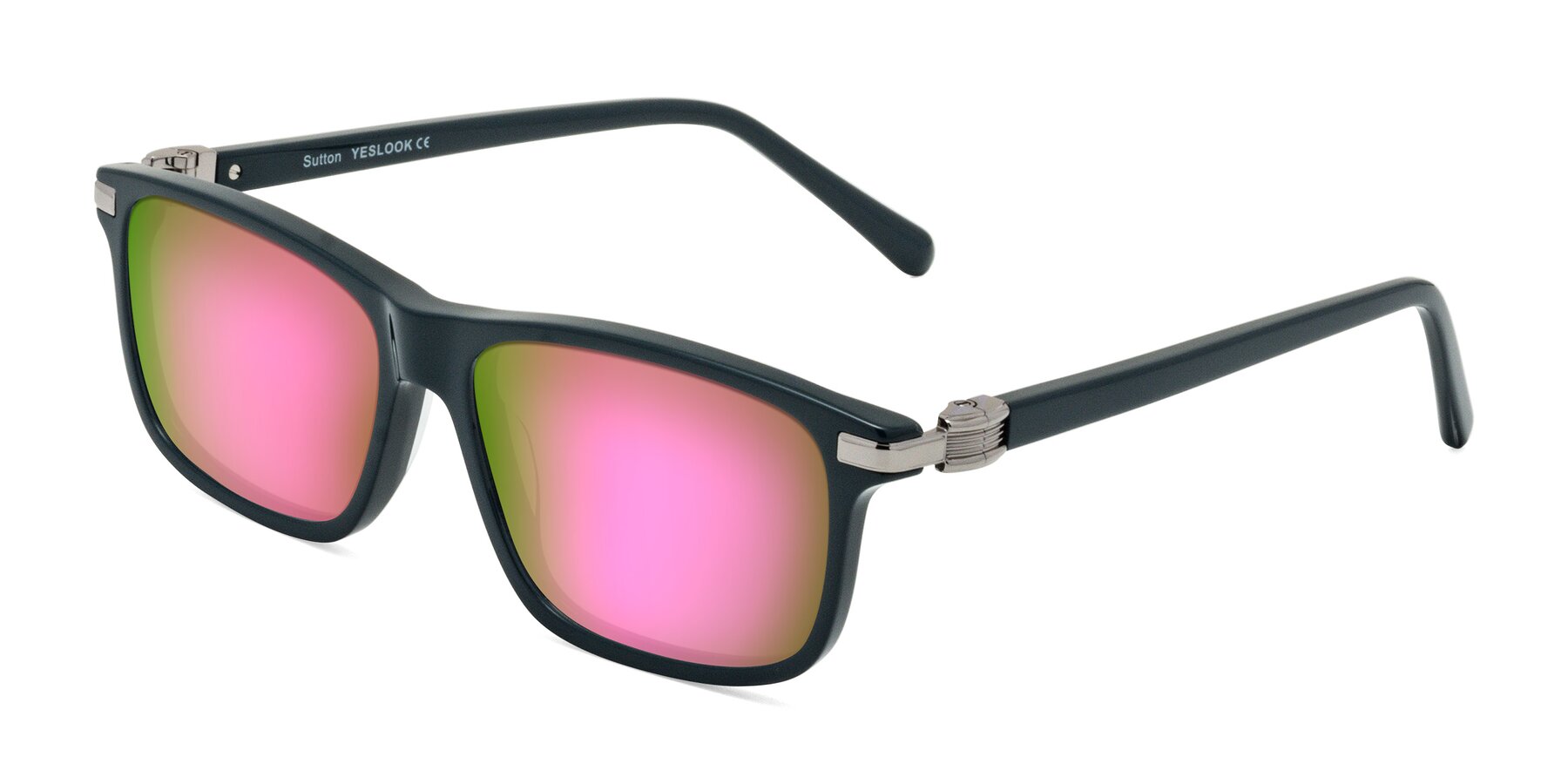 Angle of Sutton in Phthalo Green with Pink Mirrored Lenses