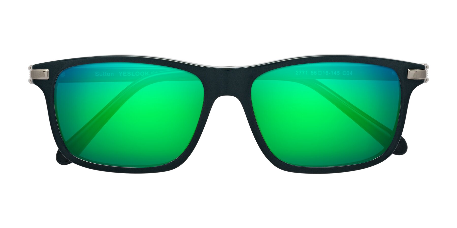 Folded Front of Sutton in Phthalo Green with Green Mirrored Lenses