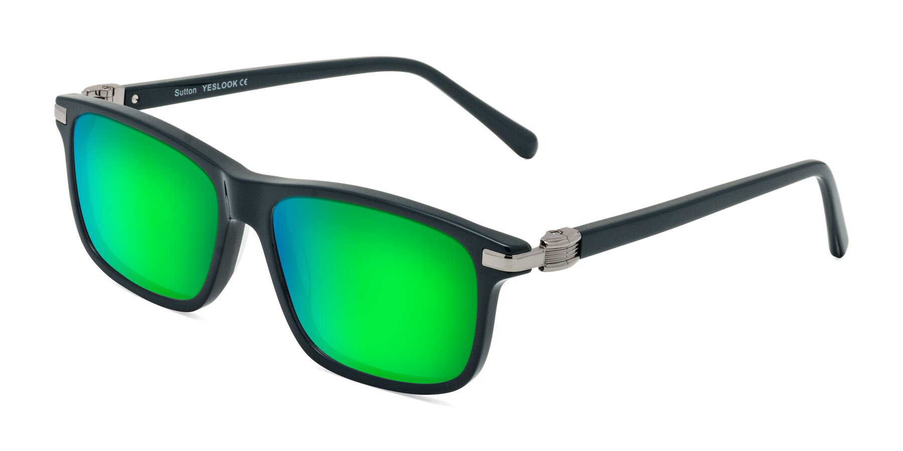 Angle of Sutton in Phthalo Green with Green Mirrored Lenses