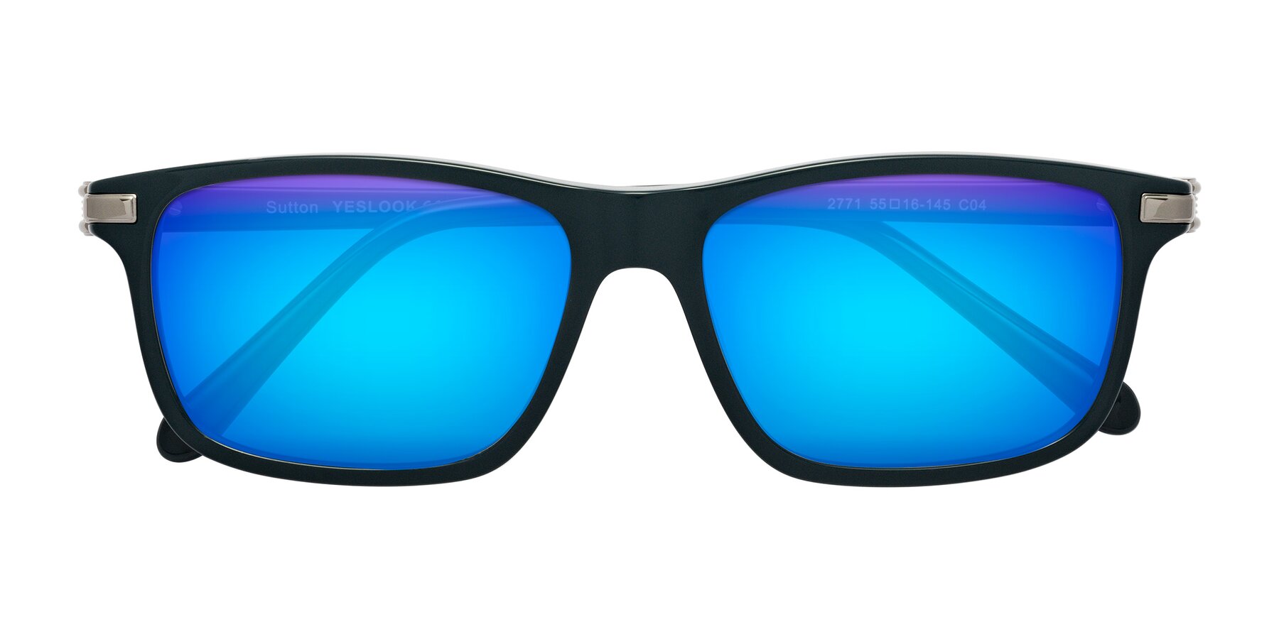 Folded Front of Sutton in Phthalo Green with Blue Mirrored Lenses